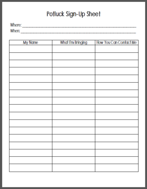 Potluck Sign Up Sheets for Excel and Google Sheets