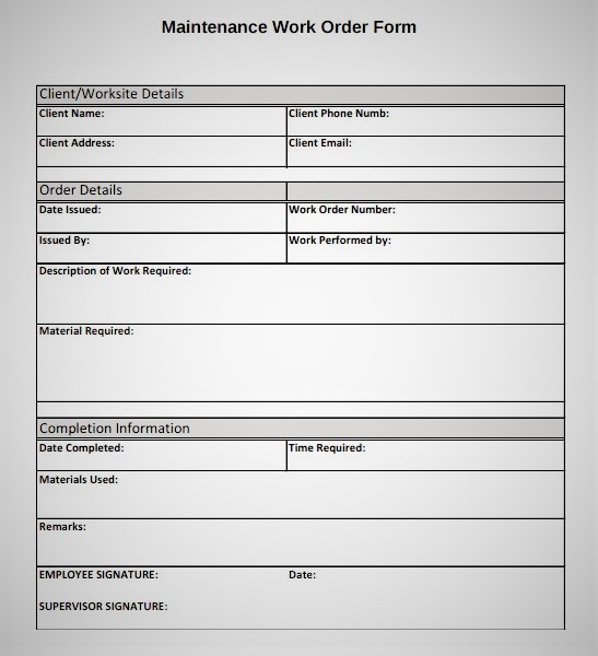 Work Order Forms Work Order Forms