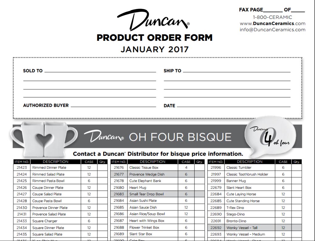 Duncan Customer Products Order Form Duncan Customer Products Order Form