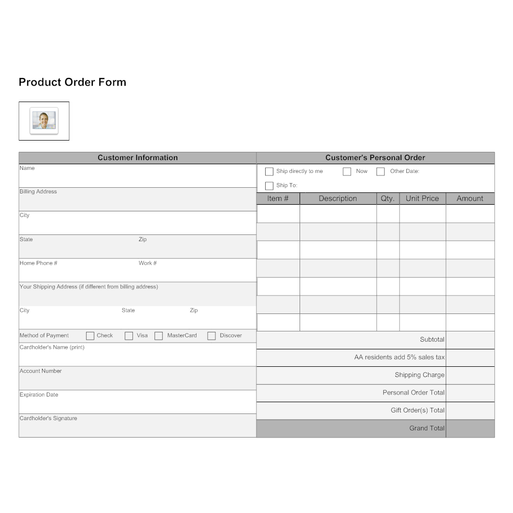 Product Order Form Product Order Form
