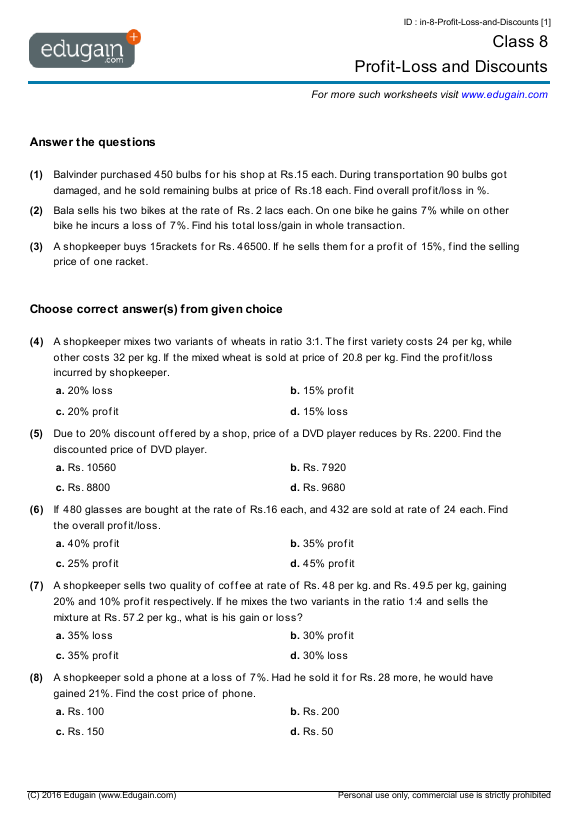 Profit And Loss Worksheet Brilliant Worksheet On Profit And Loss Profit And Loss Worksheet Brilliant Worksheet On Profit And Loss