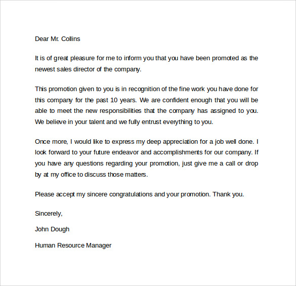 15 Promotion Letters – Samples, Examples & Formats | Sample Templates 15 Promotion Letters – Samples, Examples & Formats | Sample Templates