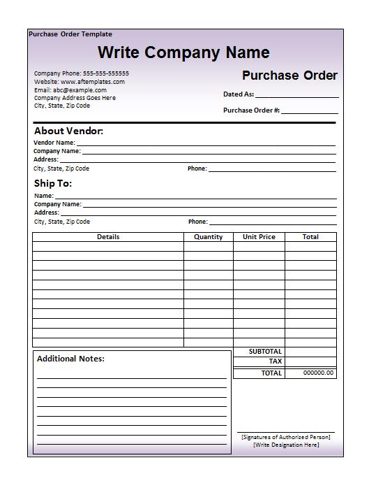 Purchase Order Template Purchase Order Template