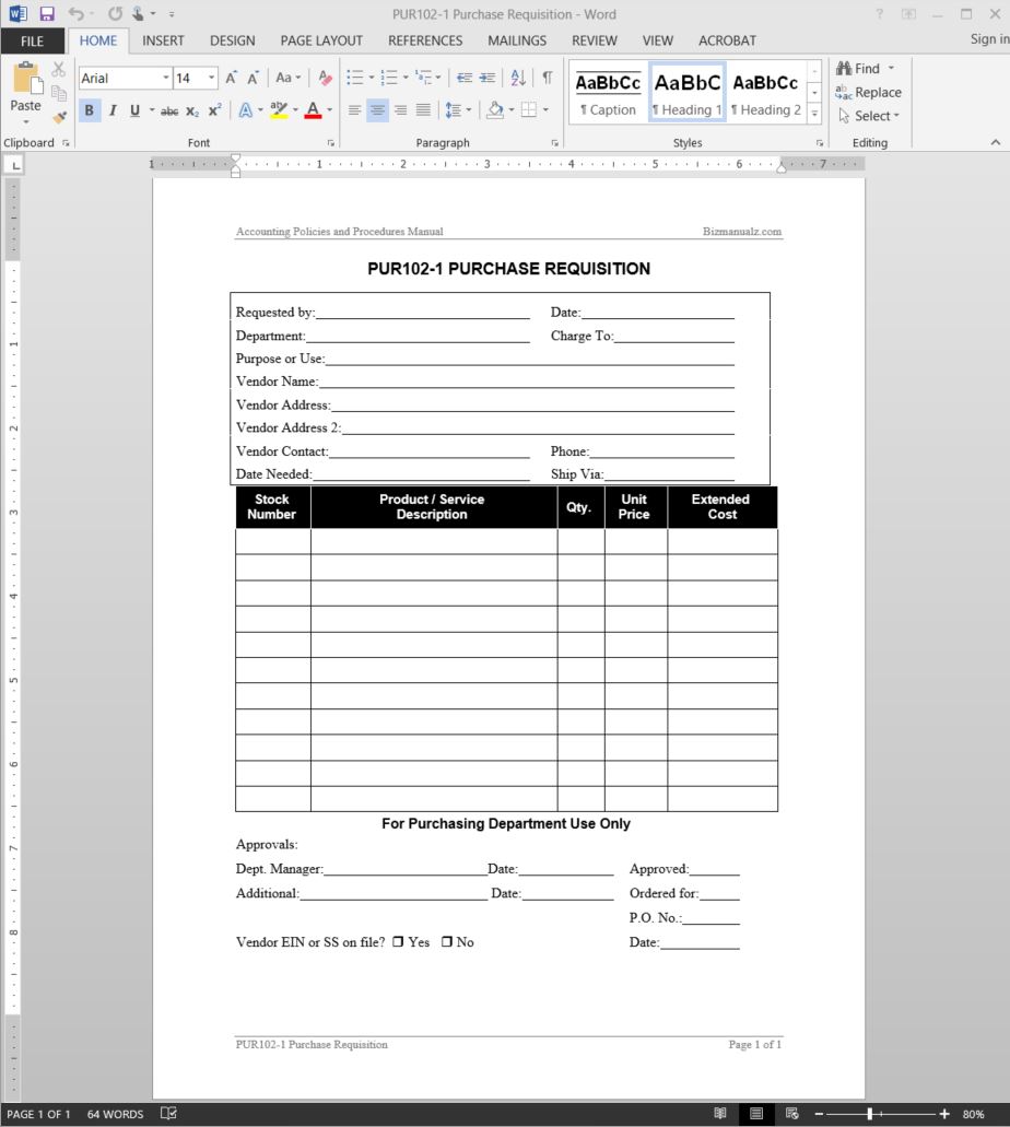 Purchase Requisition Template Purchase Requisition Template