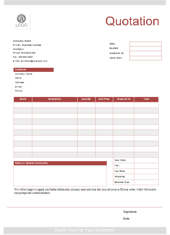Quote Form Templates Free Download Quote Form Templates Free Download