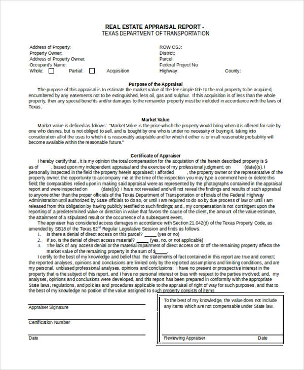 Property Appraisal Form Template Property Appraisal Form Template