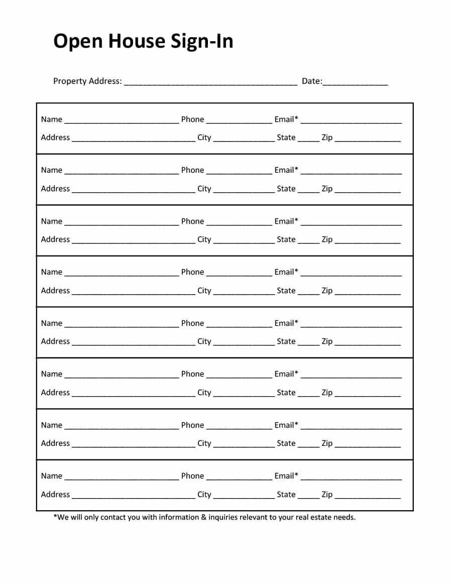 30 Open House Sign in Sheet [PDF, Word, Excel] for Real Estate Agent