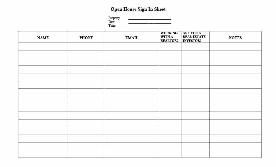 30 Open House Sign in Sheet [PDF, Word, Excel] for Real Estate Agent