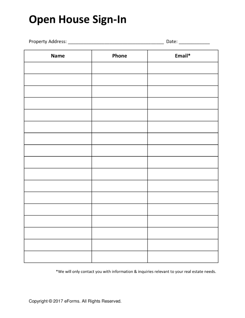 30 Open House Sign in Sheet [PDF, Word, Excel] for Real Estate Agent