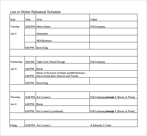 rehearsal schedule template Boat.jeremyeaton.co rehearsal schedule template Boat.jeremyeaton.co