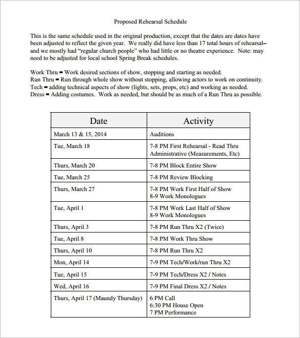 Rehearsal Schedule Templates – 13+ Free Word, Excel, PDF Format Rehearsal Schedule Templates – 13+ Free Word, Excel, PDF Format