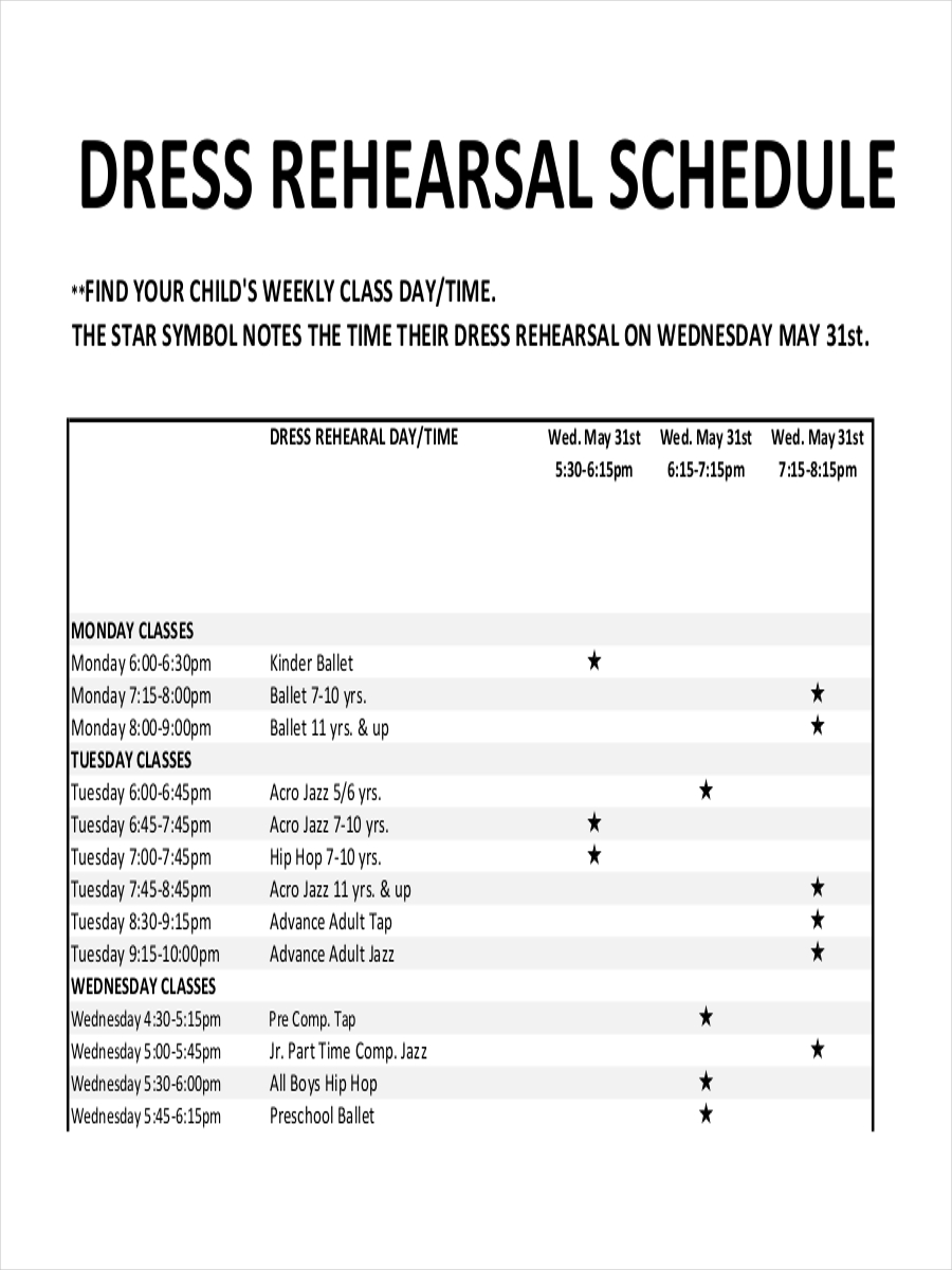 Rehearsal Schedule Templates – 13+ Free Word, Excel, PDF Format Rehearsal Schedule Templates – 13+ Free Word, Excel, PDF Format
