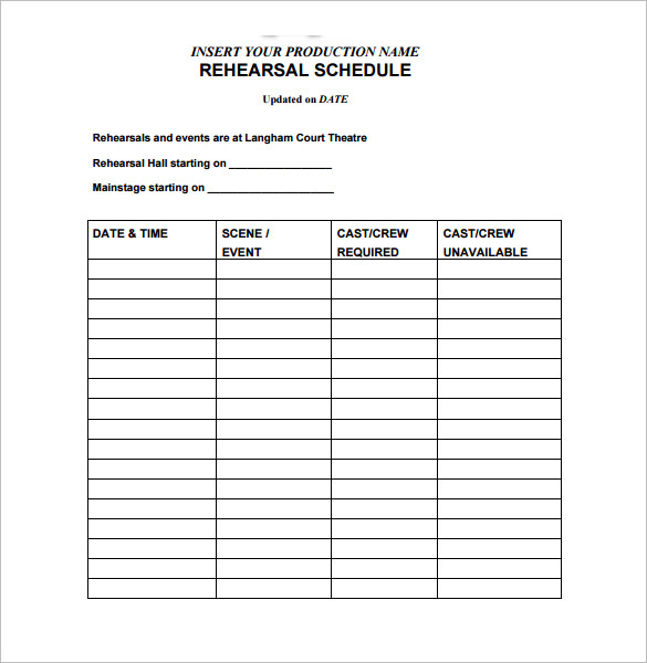 Rehearsal Schedule Templates – 13+ Free Word, Excel, PDF Format Rehearsal Schedule Templates – 13+ Free Word, Excel, PDF Format