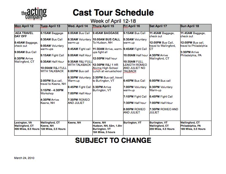 Weekly Rehearsal Schedule Template Weekly Rehearsal Schedule Template