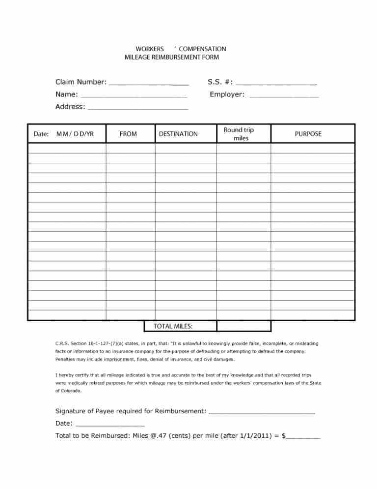 Sample Mileage Claim form Reimbursement form Template 10 Free Sample Mileage Claim form Reimbursement form Template 10 Free