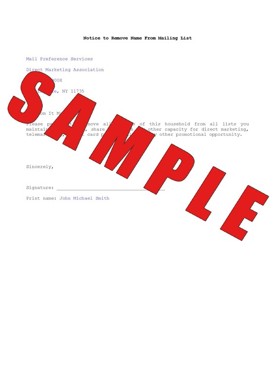 Notice to Remove Name from Mailing List Custom Online Legal Form Notice to Remove Name from Mailing List Custom Online Legal Form