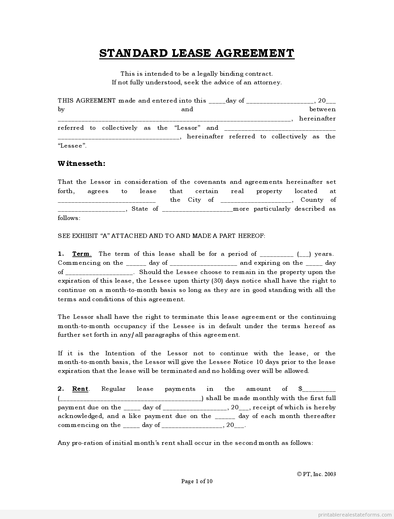 Free Rental Agreements to Print | FREE Standard Lease Agreement Free Rental Agreements to Print | FREE Standard Lease Agreement