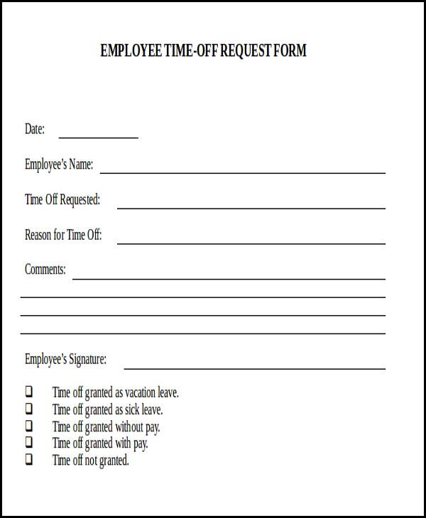 Use this form to request days off from your job. Includes spaces Use this form to request days off from your job. Includes spaces