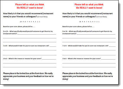 Restaurant Comment Card Template