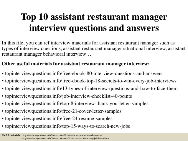 Top 10 assistant restaurant manager interview questions and answers Top 10 assistant restaurant manager interview questions and answers
