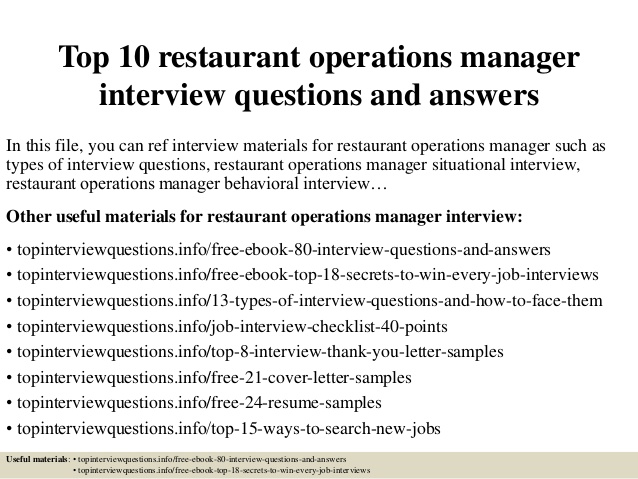 Job interview questions for restaurants business development Job interview questions for restaurants business development