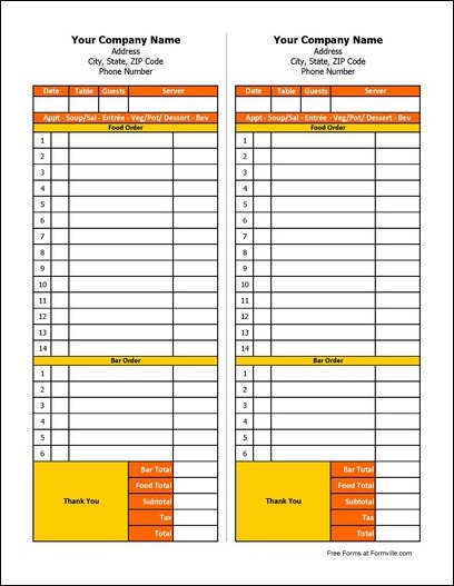 Restaurant Order Pad Template Restaurant Order Pad Template