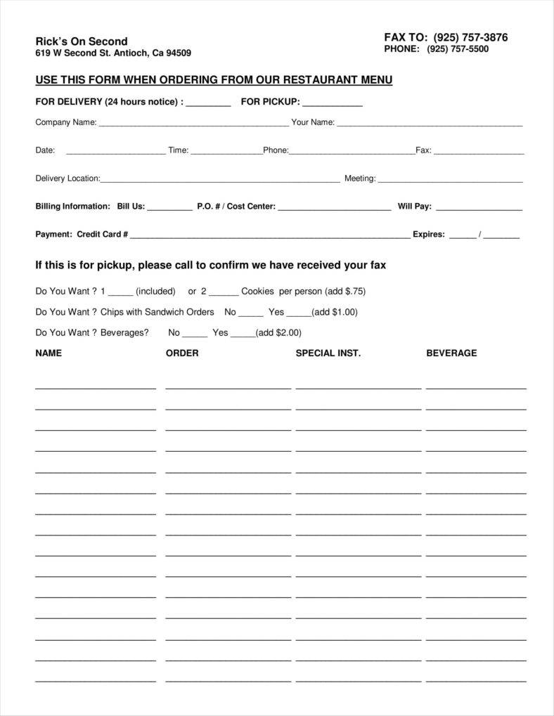 Free Restaurant Order Form from Formville Free Restaurant Order Form from Formville