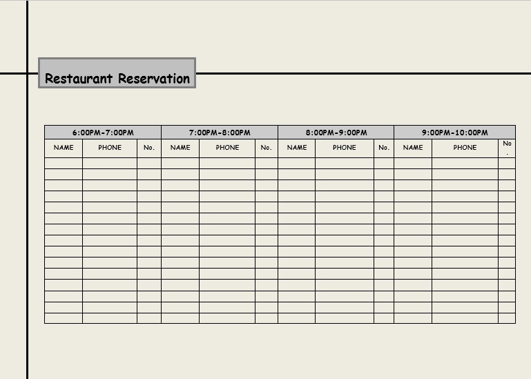 Restaurant Reservation Log Template DOWNLOAD FREE at http:// Restaurant Reservation Log Template DOWNLOAD FREE at http://