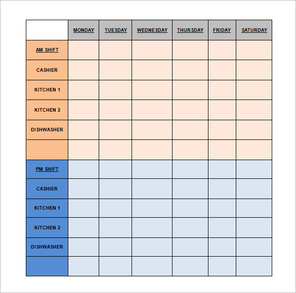 Restaurant Schedule Template Simple Restaurant Schedule Template Simple