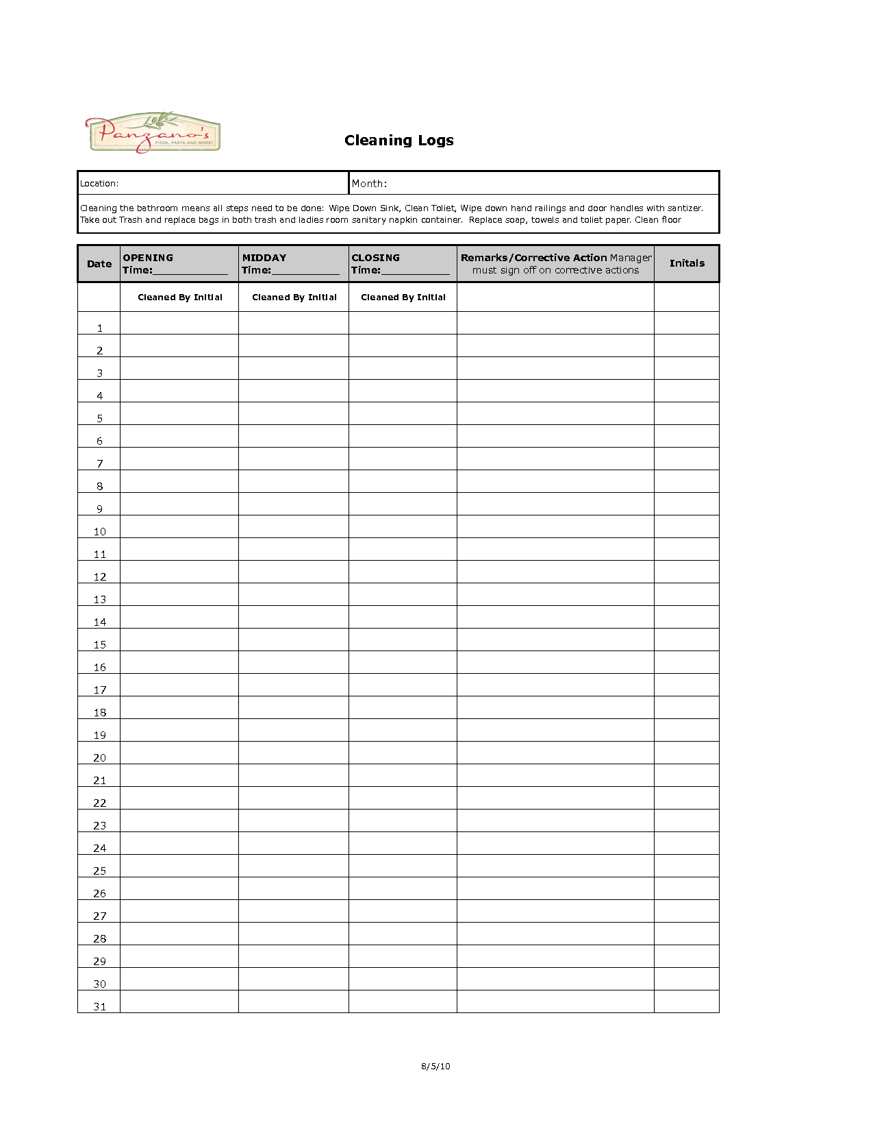 cleaning log template April.onthemarch.co cleaning log template April.onthemarch.co