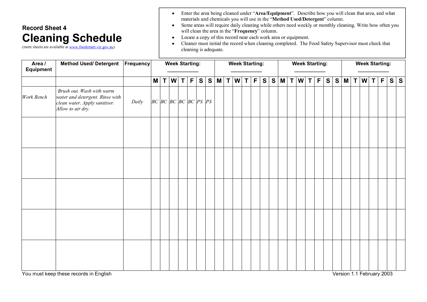 Cleaning Schedule Template Forms Fillable & Printable Samples Cleaning Schedule Template Forms Fillable & Printable Samples