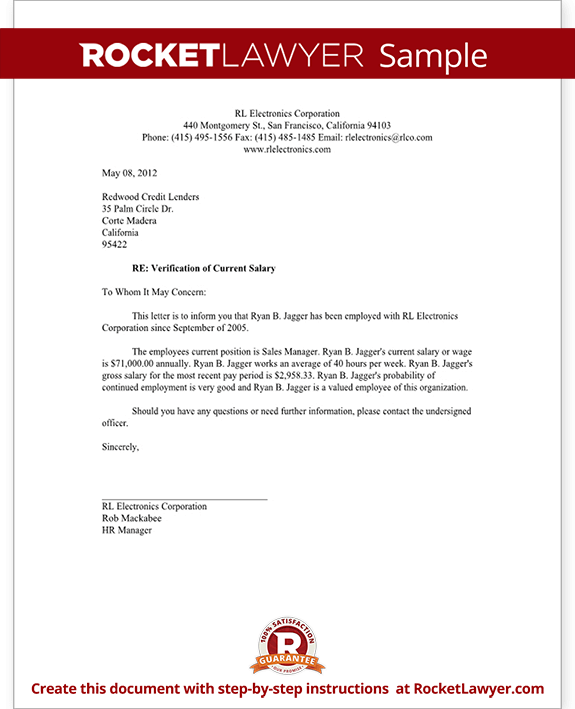 Salary Verification Letter for Proof of Income | Rocket Lawyer Salary Verification Letter for Proof of Income | Rocket Lawyer