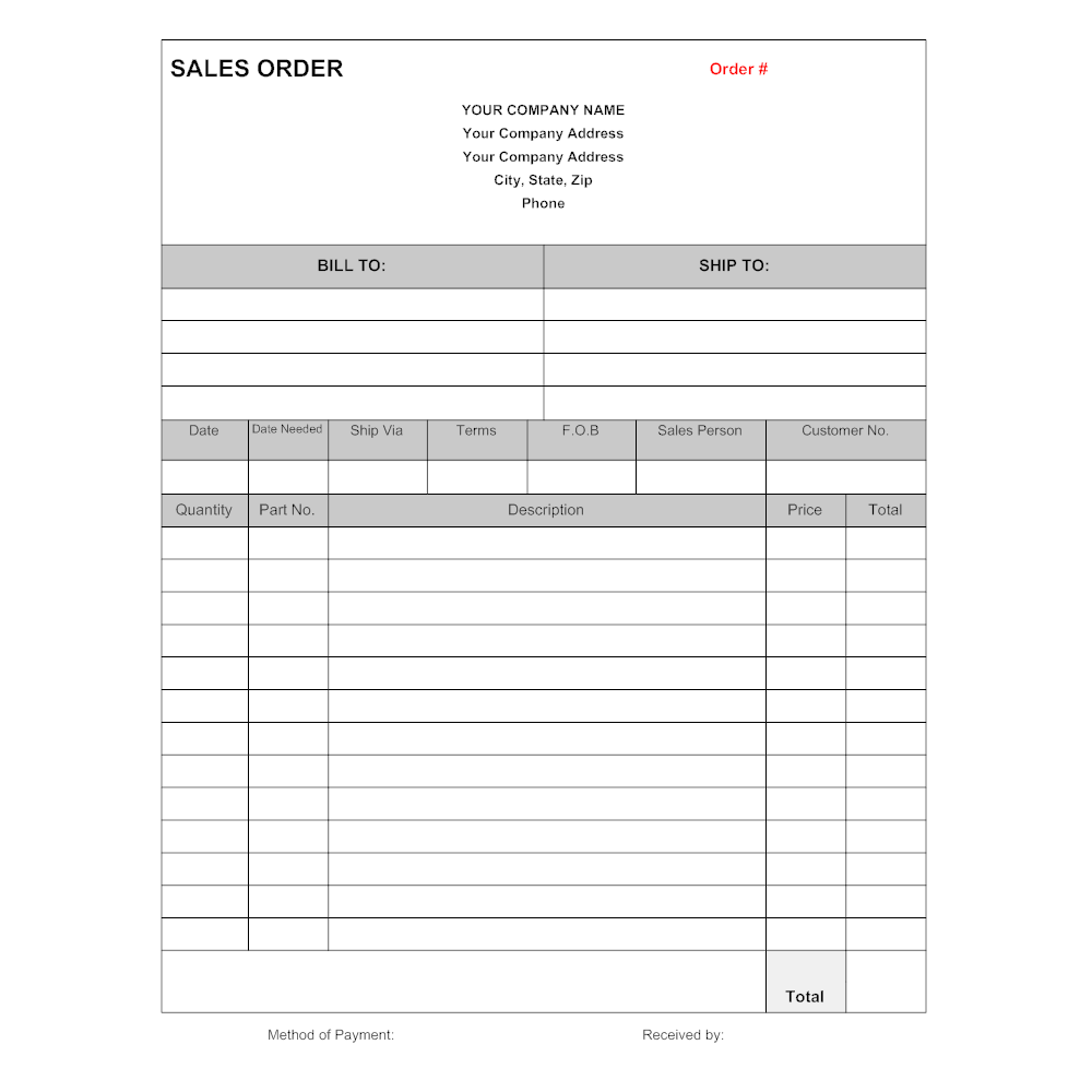 Sales Order Form Sales Order Form