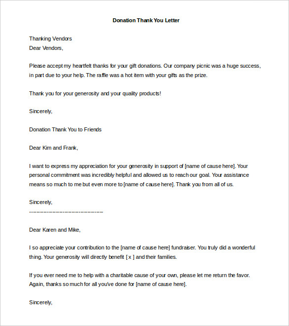 Free Donation Thank You Letter Template