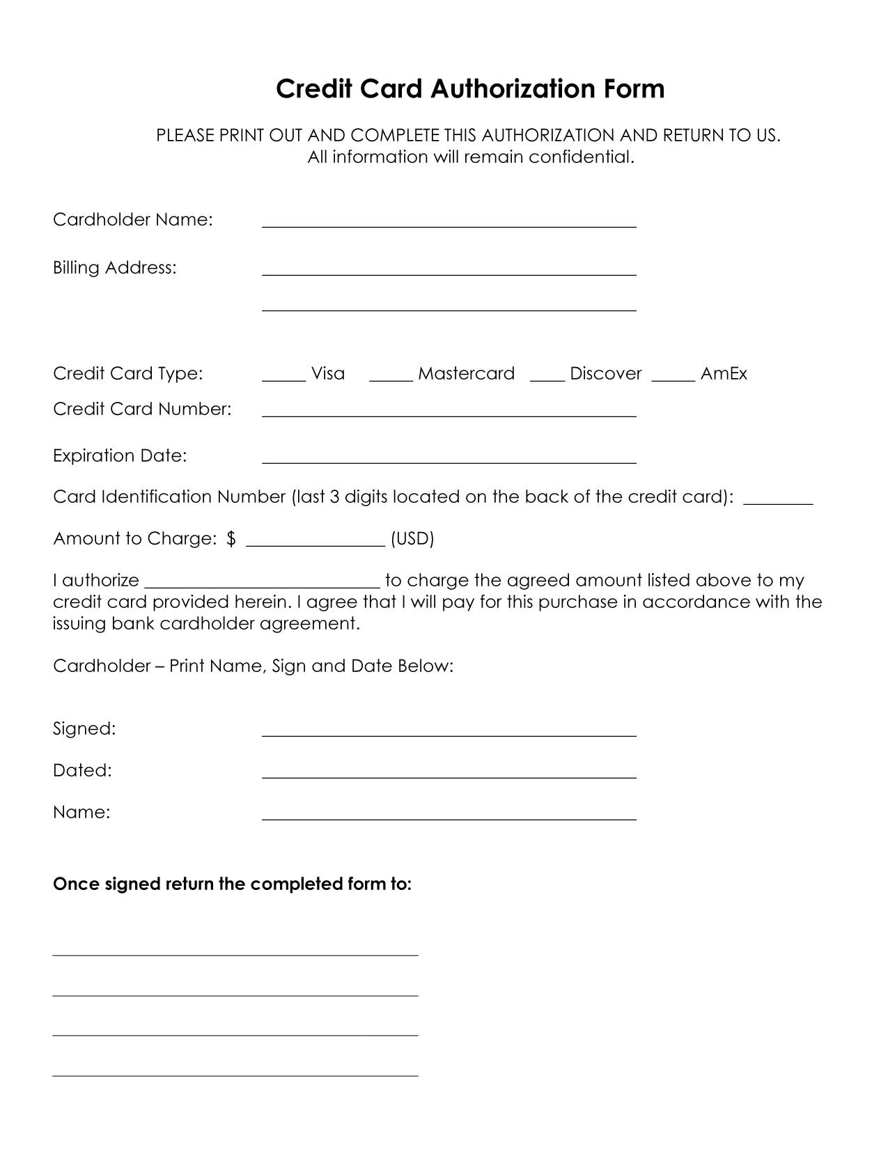 Credit Card Authorization Form Template Credit Card Authorization Form Template