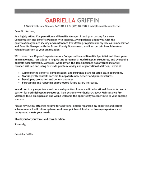 Best Compensation and Benefits Cover Letter Examples | LiveCareer Best Compensation and Benefits Cover Letter Examples | LiveCareer