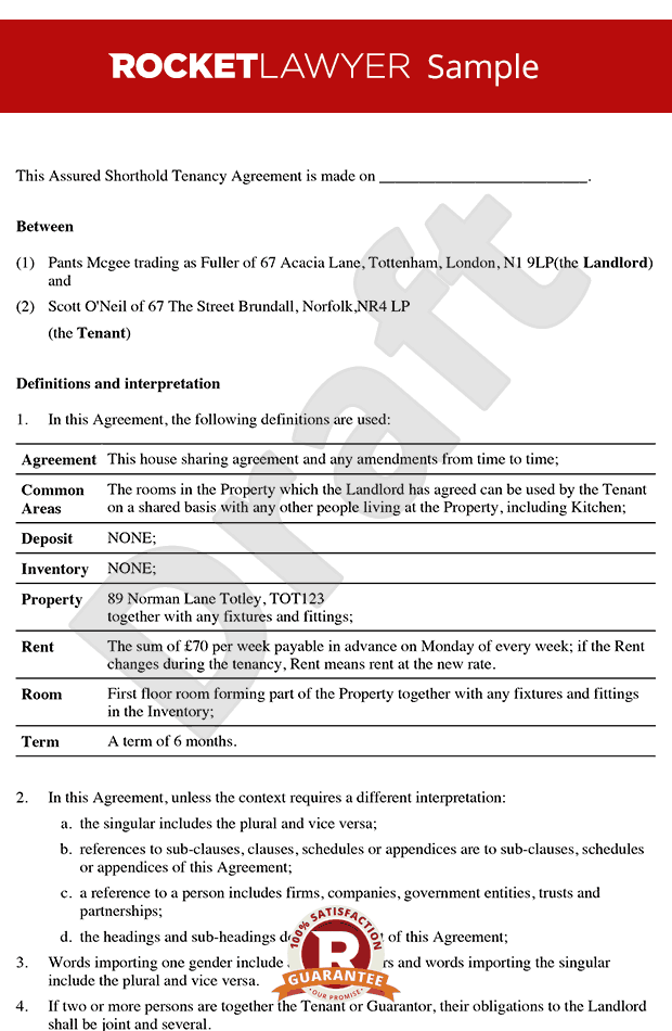 Room rental agreement Tenancy Agreement For Rooms in Shared House Room rental agreement Tenancy Agreement For Rooms in Shared House