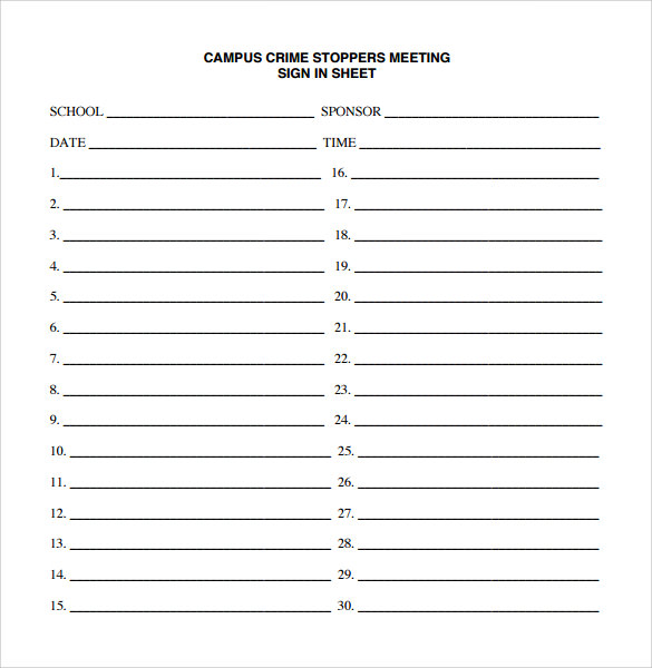 14+ Sample Meeting Sign in Sheets | Sample Templates 14+ Sample Meeting Sign in Sheets | Sample Templates