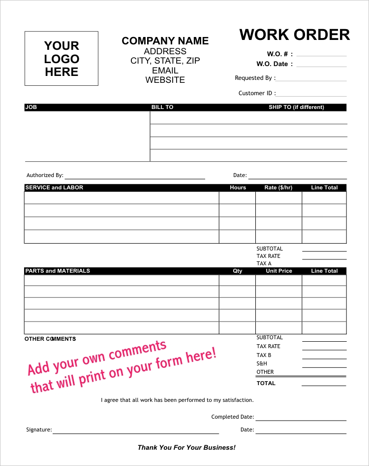Work Order | Service Order Templates Work Order | Service Order Templates