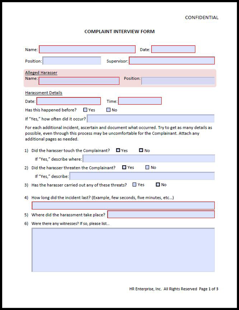 Sexual Harassment Complaint Form – HR Enterprise Sexual Harassment Complaint Form – HR Enterprise