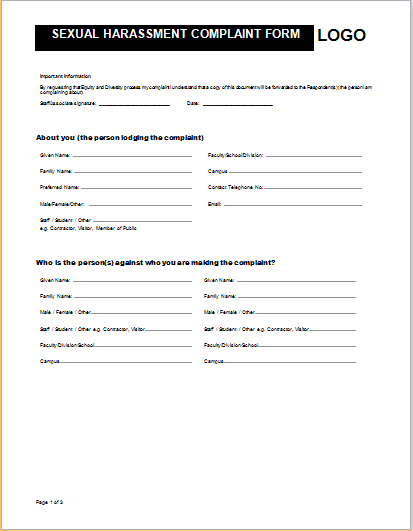 Sexual Harassment Complaint Template Sexual Harassment Complaint Template