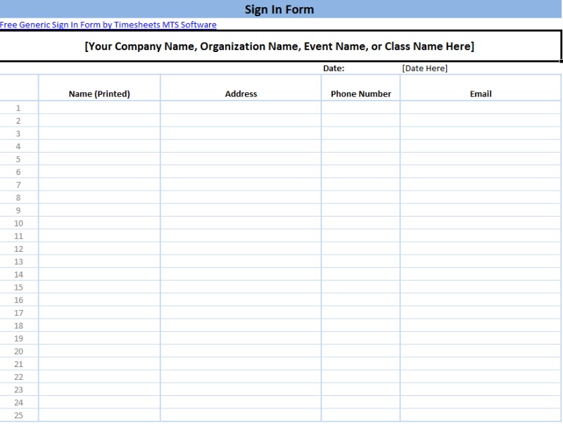 Printable Sign In Sheet | Visitor, Class, and Meeting Sign In Sheets Printable Sign In Sheet | Visitor, Class, and Meeting Sign In Sheets
