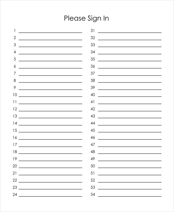 Printable Sign In Worksheets and Forms for Excel, Word and PDF Printable Sign In Worksheets and Forms for Excel, Word and PDF