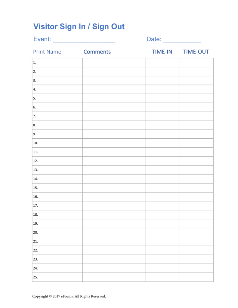 Printable Sign In Sheet | Visitor, Class, and Meeting Sign In Sheets Printable Sign In Sheet | Visitor, Class, and Meeting Sign In Sheets