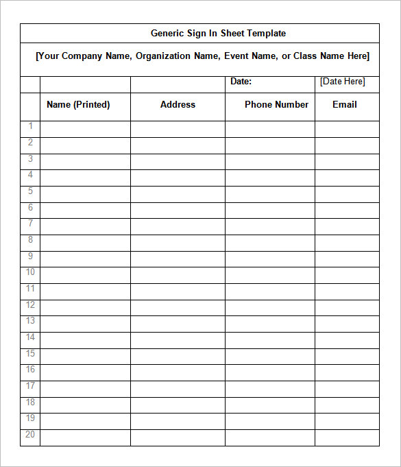 Printable Sign In Sheet | Visitor, Class, and Meeting Sign In Sheets Printable Sign In Sheet | Visitor, Class, and Meeting Sign In Sheets