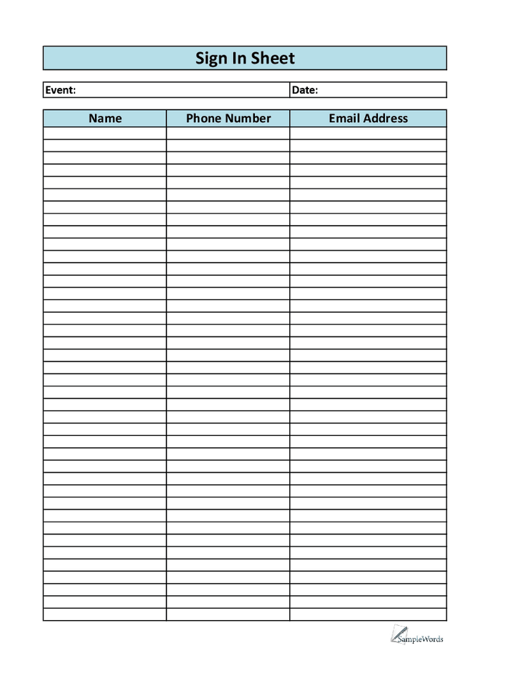 Name And Email Sign Up Sheet Sign up sheet template with name Name And Email Sign Up Sheet Sign up sheet template with name