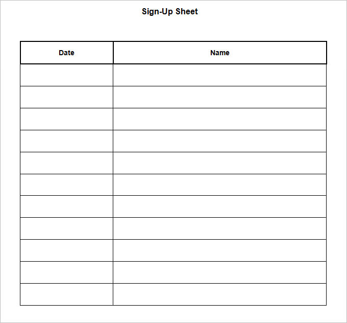 Sign Up Sheet Template Sign Up Sheet Template