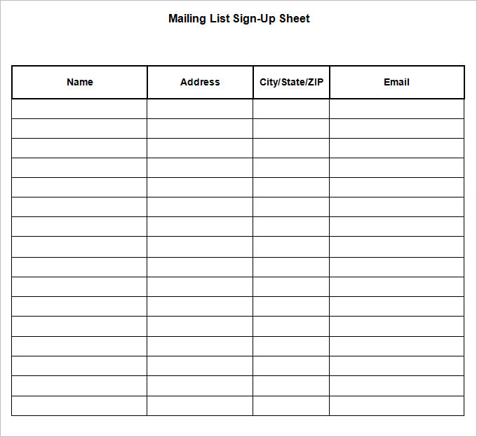 Sign Up Sheet Template Sign Up Sheet Template
