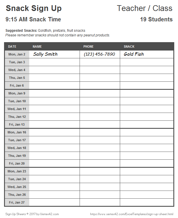 Sign Up Sheet Template Sign Up Sheet Template
