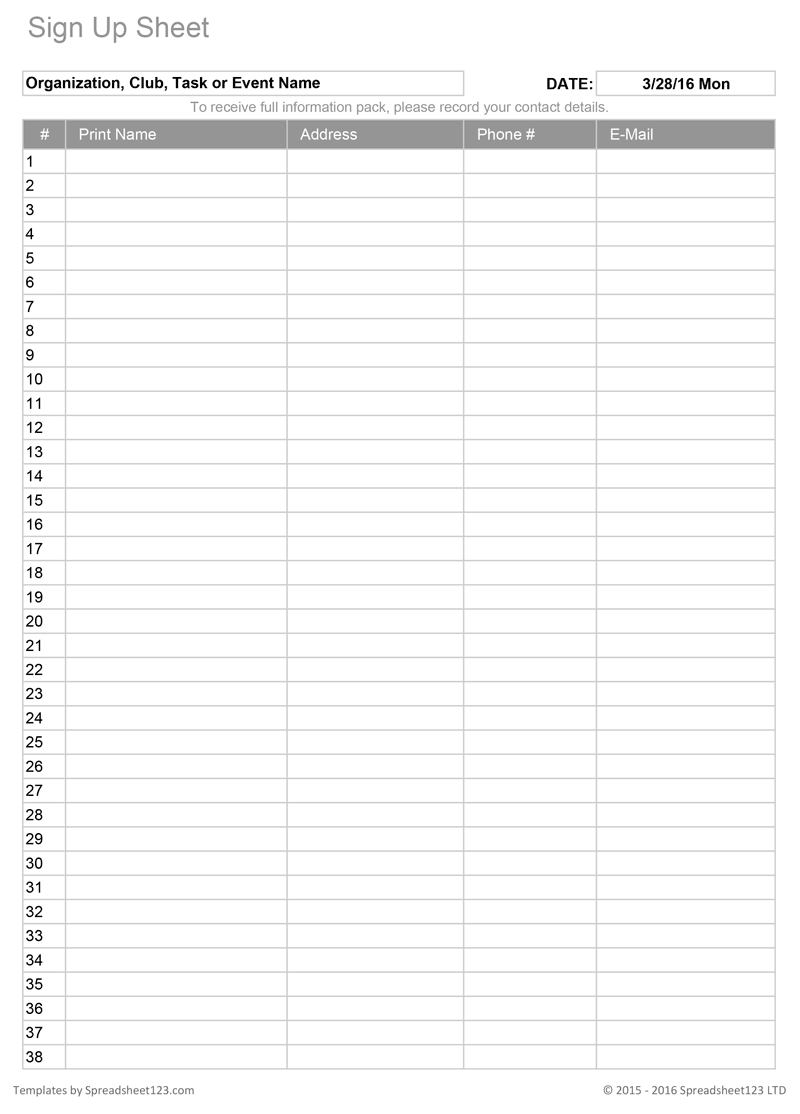 Sign Up Sheets Potluck Sign Up Sheet Sign Up Sheets Potluck Sign Up Sheet
